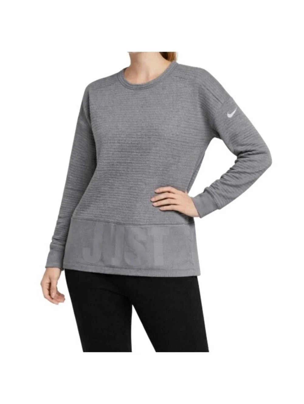 Nike Dri Fit Women's Gray Just Do It Long Sleeve Quilted Sweatshirt Size XS